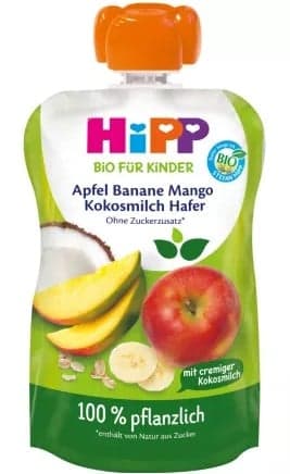 Hippis ECO Piure mar, banana, mango, lapte cocos, ovaz, de la 12 luni