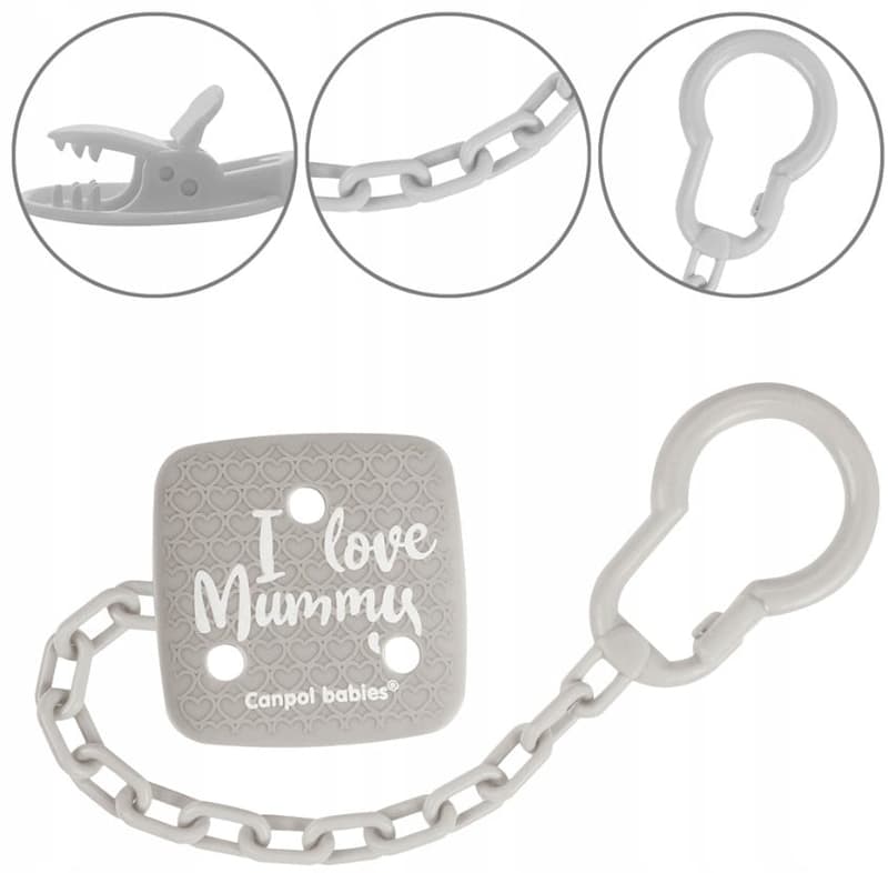Canpol Babies I Love Mummy Pacifier Chain, Grey