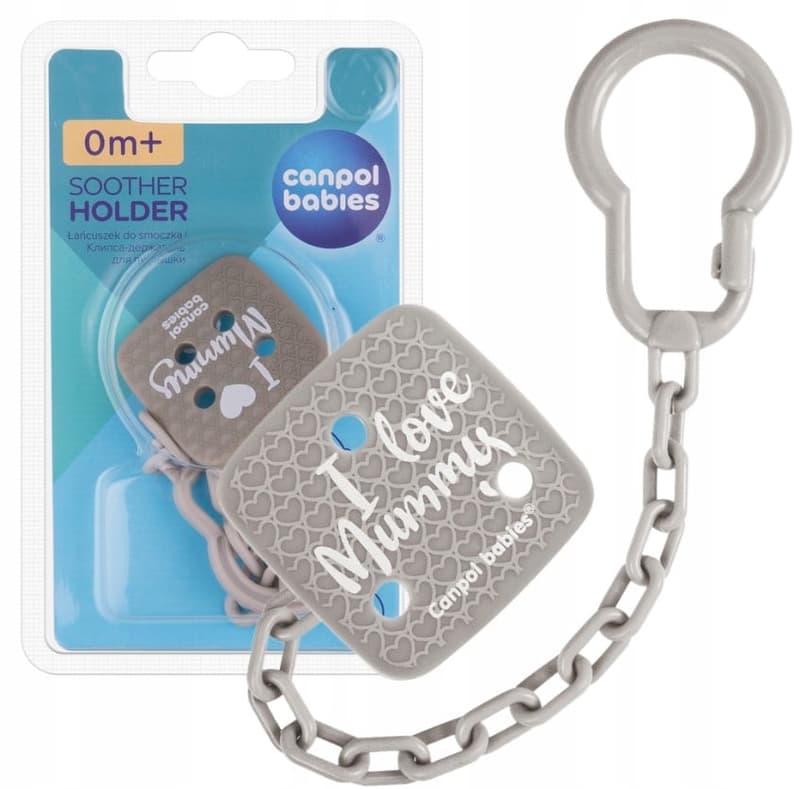 Canpol Babies I Love Mummy Pacifier Chain, Grey
