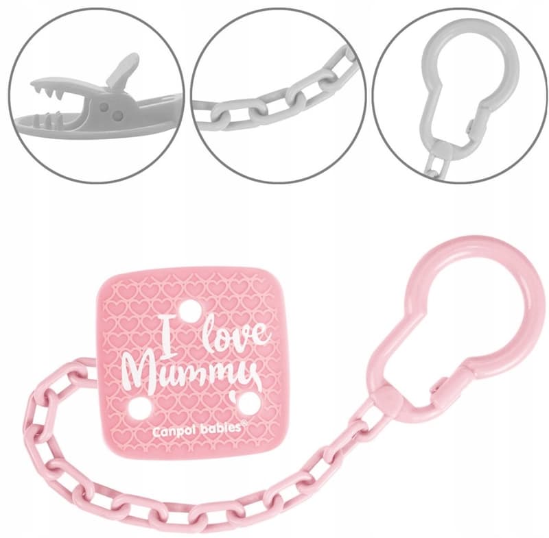 Canpol Babies I Love Mummy Pacifier Chain, pink