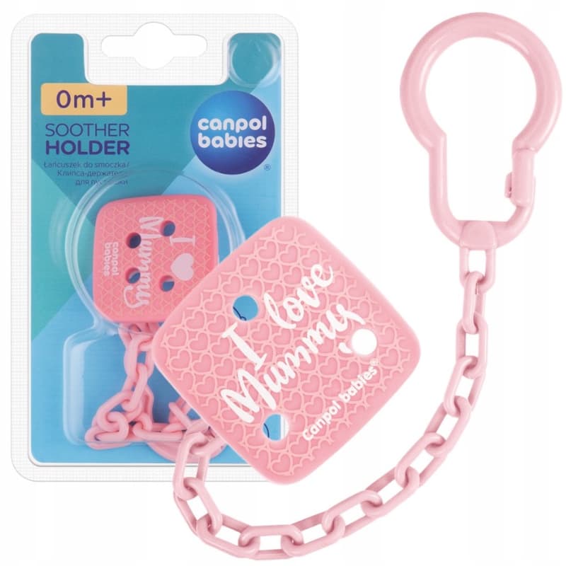 Canpol Babies I Love Mummy Pacifier Chain, pink