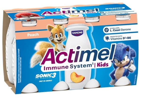 Actimel Actikids Bautura din iaurt cu piersici 1,4% grasime cu L. casei Danone si vitamine B6, D (8x100g)