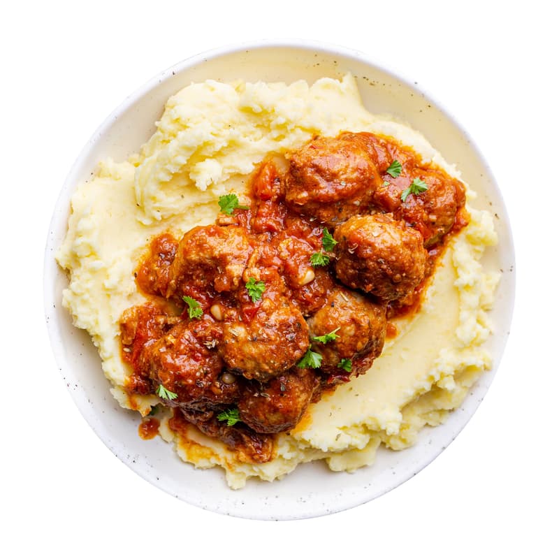 Marinated meatballs with mashed potatoes