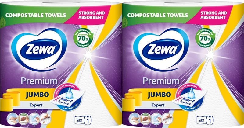 Zewa Jumbo Set prosoape de hartie, 3 straturi, 2 role, 460 foi