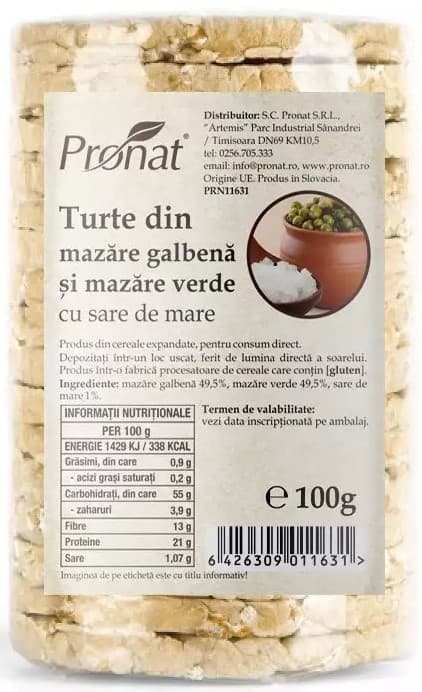 Pronat Yellow pea and green pea cakes with sea salt