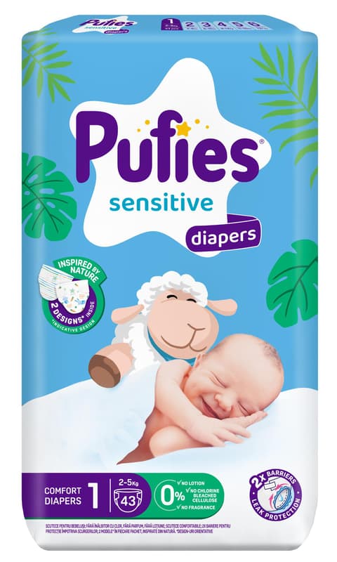 Pufies Sensitive Scutece marimea 1 Newborn, 2-5 kg pachet New born