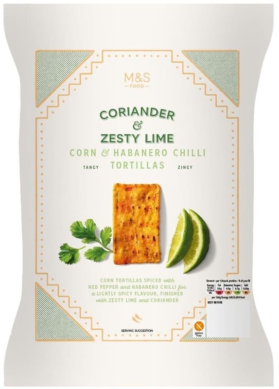 Marks & Spencer Tortilla chips cu porumb, coriandru, lime si ardei iute Habanero