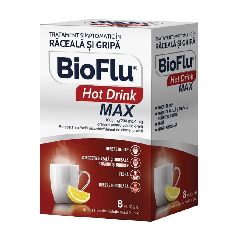 BIOFLU HOT DRINK MAX 1000MG/200MG/4MG 8 PLICURI