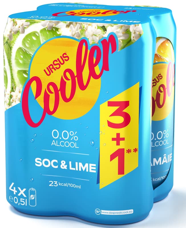 Ursus Cooler Soc si Lime 0.0 doza 500ml 4pack (3+1)