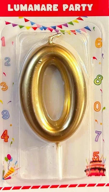 Lumanare tort cifra aurie 6 cm, numar 0