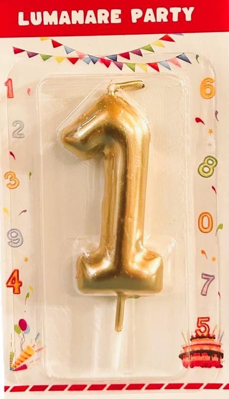 Lumanare tort cifra aurie 6 cm, numar 1