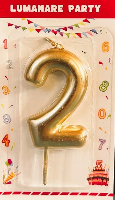 Lumanare tort cifra aurie 6 cm, numar 2