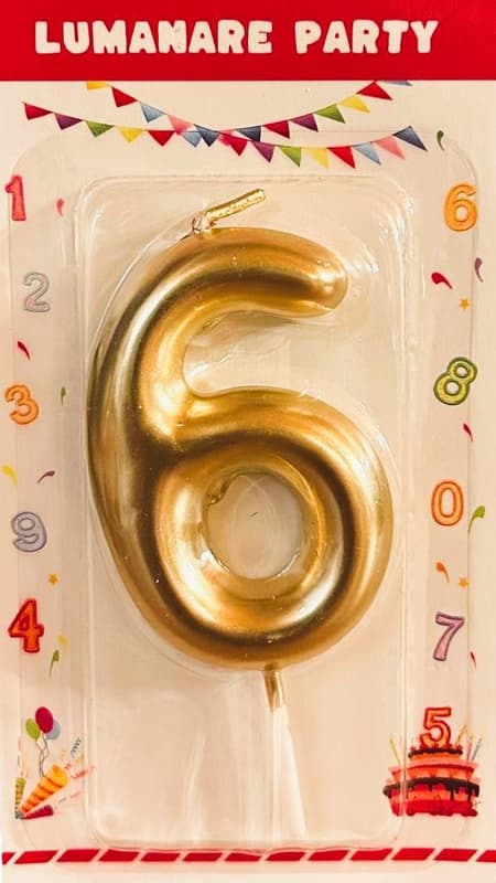 Lumanare tort cifra aurie 6 cm, numar 6