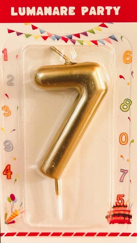 Lumanare tort cifra aurie 6 cm, numar 7