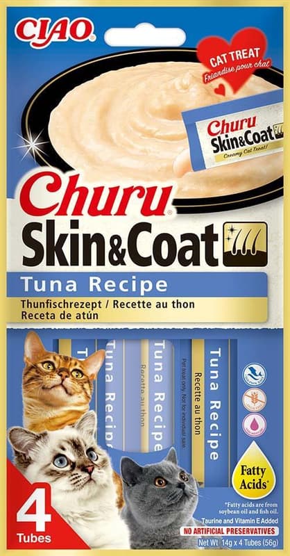 Inaba Churu Skin & Coat Recompense pentru pisici, cu ton, 4x14g