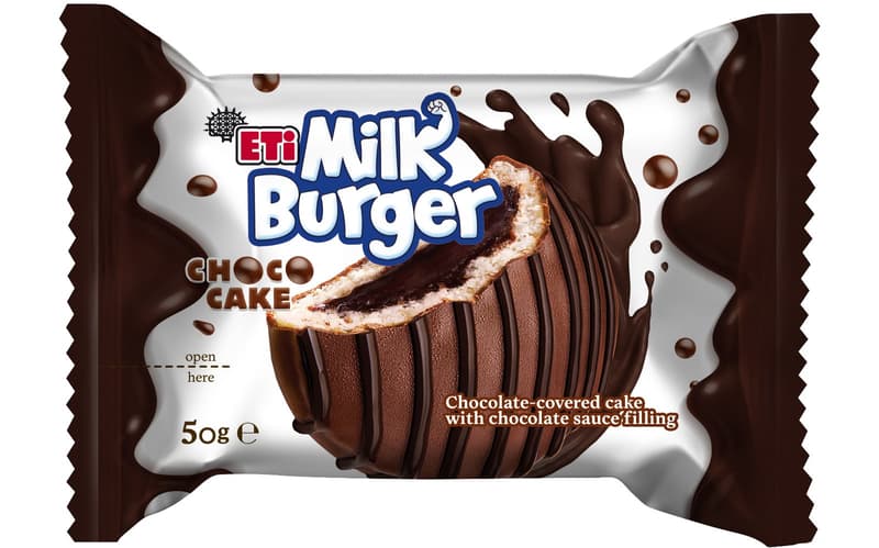 Milk Burger Prajitura acoperita cu ciocolata cu lapte si umplutura de ciocolata