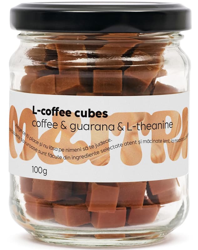 Maitri L-Coffee Cubes Cuburi de fudge cu cafea de specialitate, guarana si L-theanina—20 g proteina