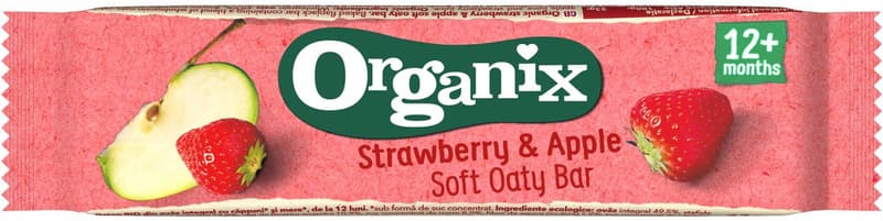 Organix ECO Baton din ovaz integral cu capsuni si mere, 12+