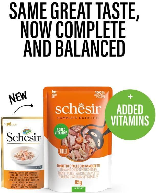 Schesir Wet cat food with tuna, chicken and shrimp in jelly