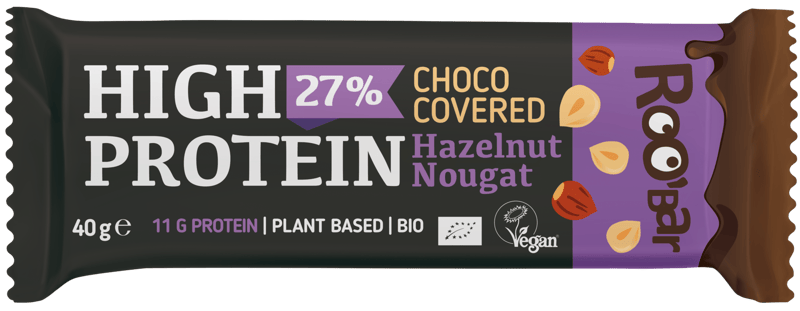 Roobar High protein hazelnut bar covered with chocolate