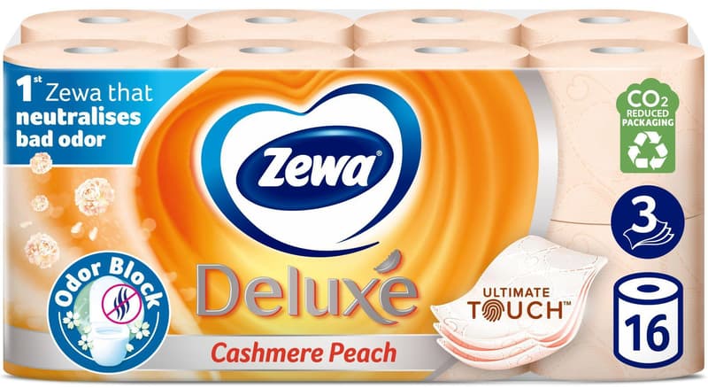 Zewa Deluxe Cashmere Peach Toilet Paper, 3 Layers, 16 Rolls