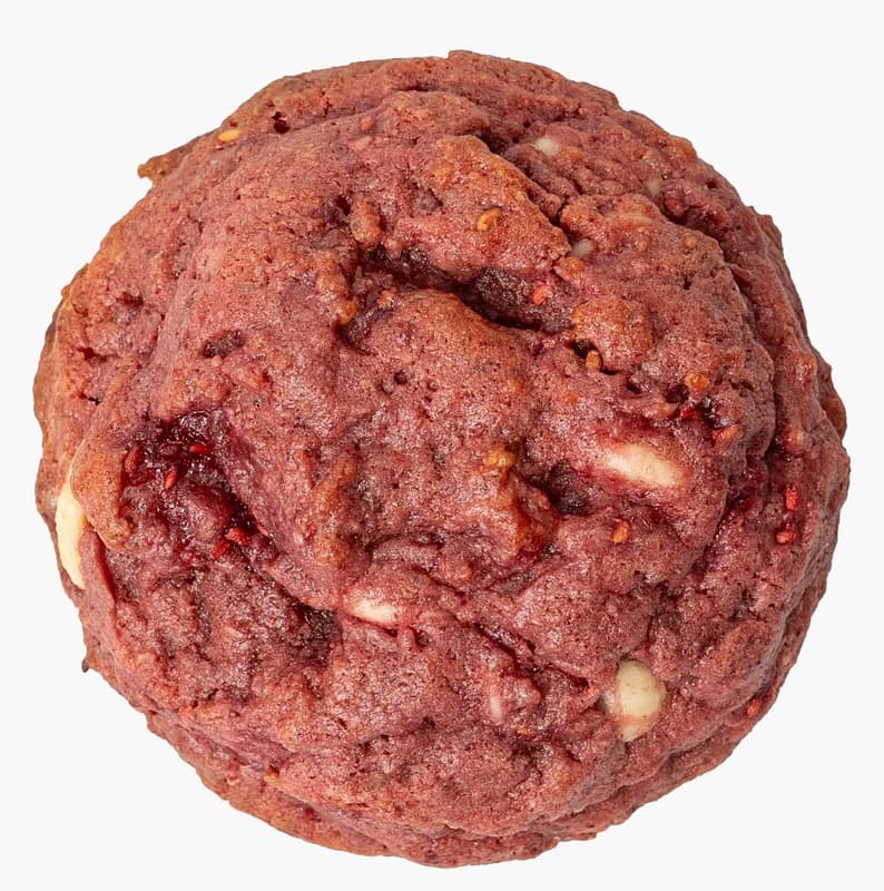 Hookie Cookie Raspberry Velvet Biscuit cu halva, zmeura si bucati de ciocolata alba