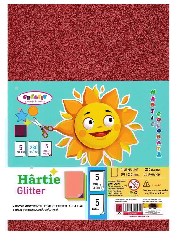 Creative Glitter Paper 5 Colors, 5 Sheets