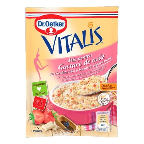 Dr.Oetker Vitalis Gustare de ovaz cu ciocolata alba si capsuni