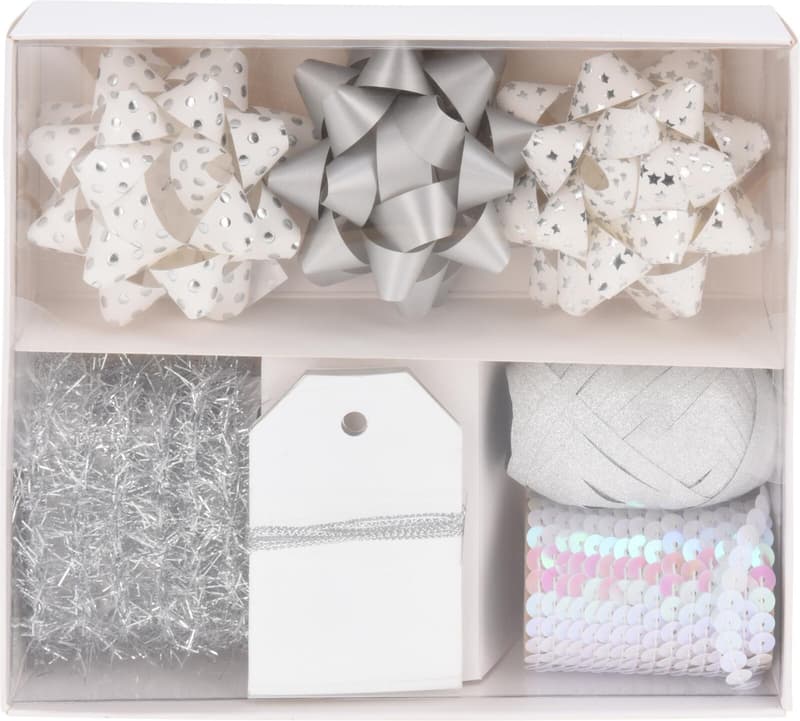 Wonderful Christmas Bow and Ribbon White and Silver 10 Pieces