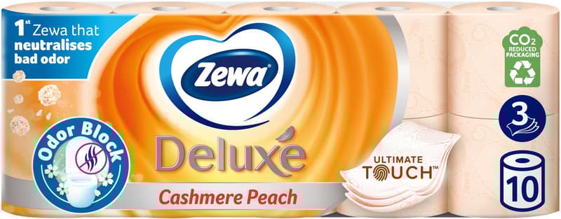 Zewa Deluxe Cashmere Peach Toilet Paper, 3-ply, 10 rolls