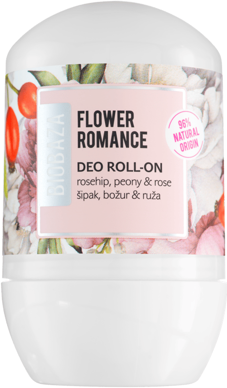 Biobaza Flower Romance Deodorant roll-on natural pe baza de piatra de alaun pentru femei