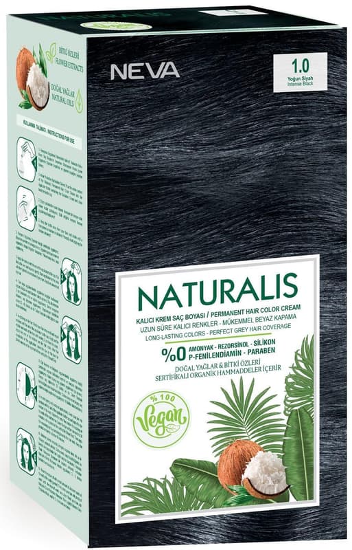 Neva Naturalis Ammonia-Free Vegan Hair Dye, Deep Black 1.0