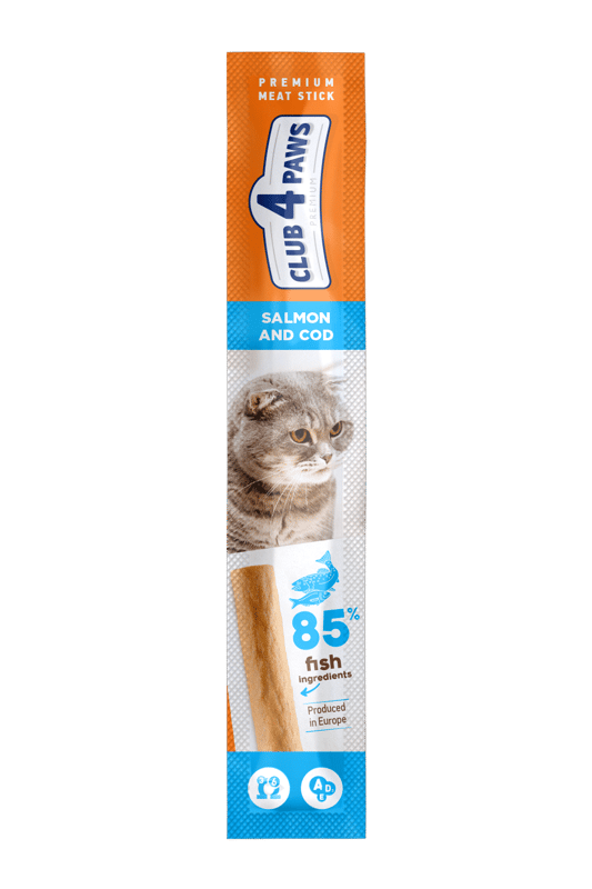 Club 4 Paws Premium recompensa pentru pisici stick cu somon si cod