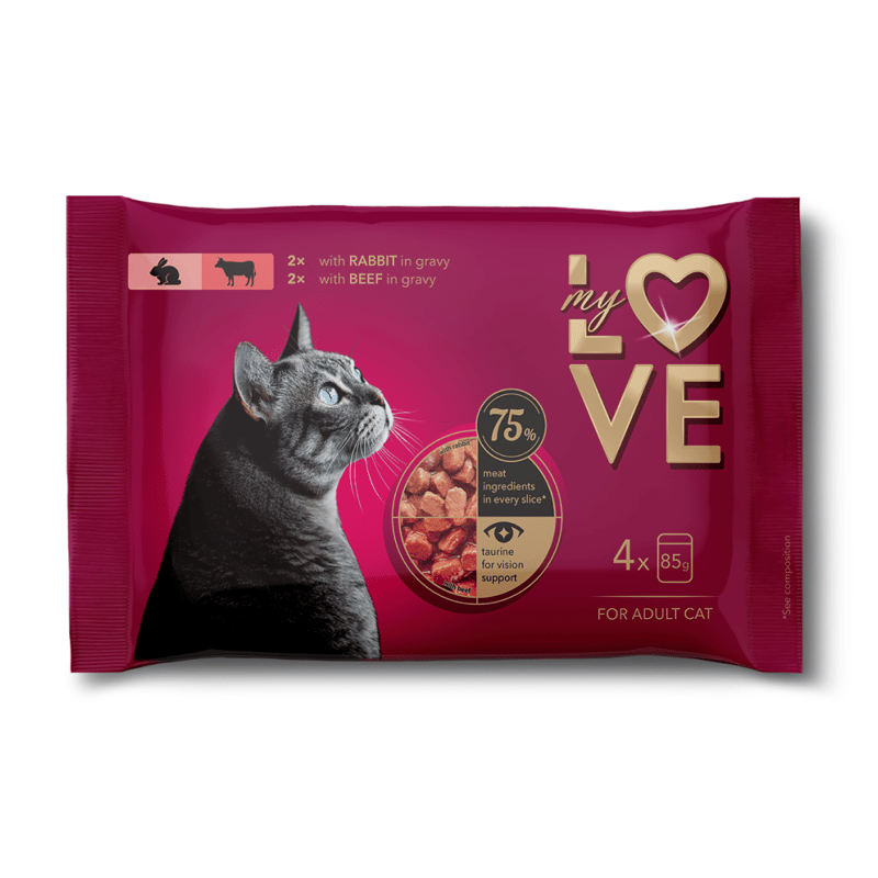 My Love Set 4 Hrana umeda pentru pisici cu mix de Iepure in sos/vita in sos