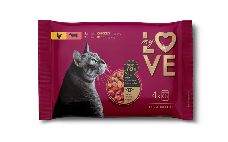 My Love Set 4 Hrana umeda pentru pisici cu mix de pui in sos/vita in sos