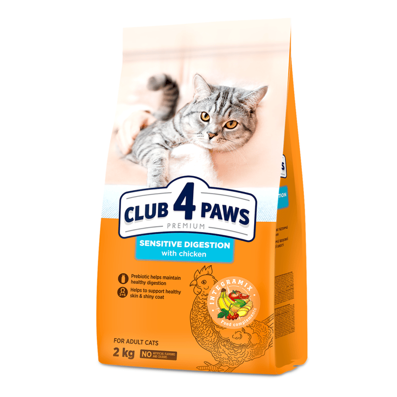 CLUB 4 PAWS Premium "Sensitive digestion". Сomplete dry pet food for adult cats, 2 kg