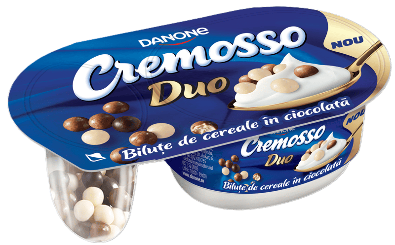 Cremosso, Iaurt indulcit, cu bilute de cereale in ciocolata