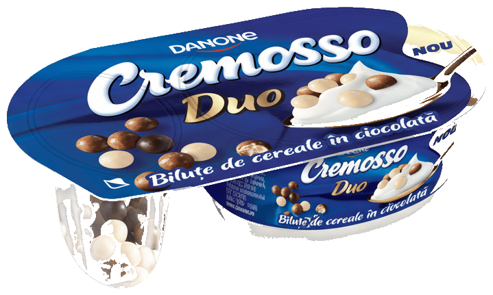 Cremosso, Iaurt indulcit, cu bilute de cereale in ciocolata