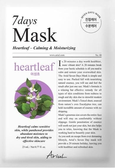 Ariul 7Days PLUS Heartleaf + Panthenol, Masca hidratare si calmare rapida