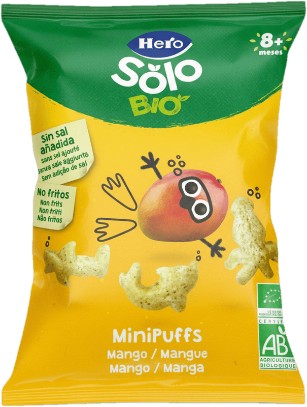 Hero Solo ECO Minipuffs Snack din cereale cu mango, 8+