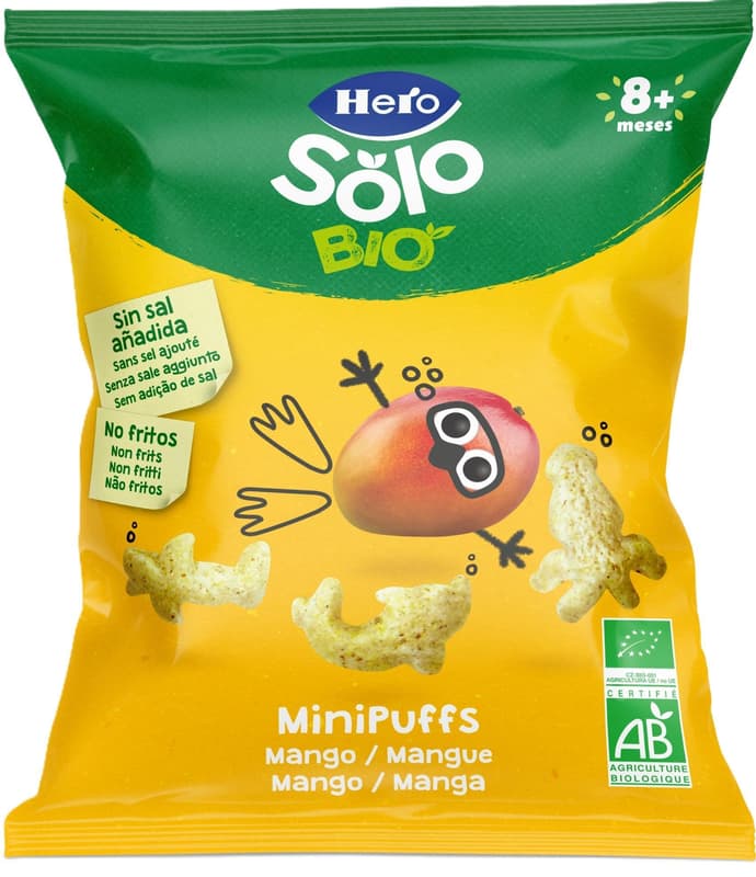 Hero Solo ECO Minipuffs Snack din cereale cu mango, 8+