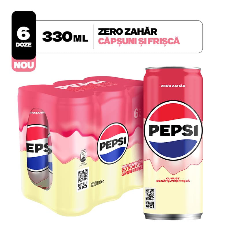 Pepsi Zero Zahar Capsuni si Frisca Bautura racoritoare carbogazoasa 6 pack doza