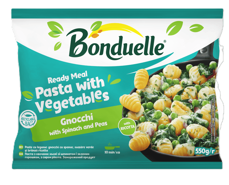 Bonduelle Gnocchi cu spanac, mazare verde si branza ricotta