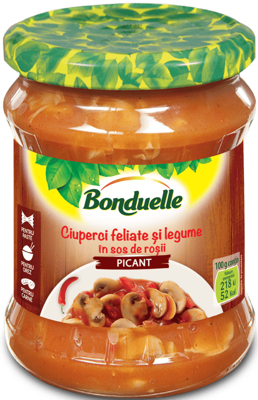 Bonduelle Ciuperci feliate si legume in sos de rosii picant