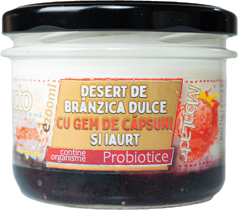 Monlacto Desert de branzica dulce cu gem de capsuni si iaurt