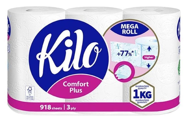 Kilo Hartie igienica din celuloza, 3 straturi, 6 role