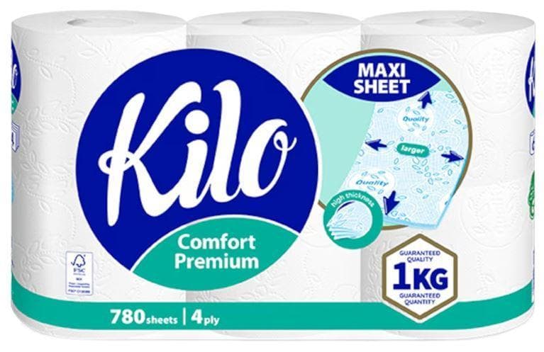 Kilo Hartie igienica din celuloza, 4 straturi, 6 role