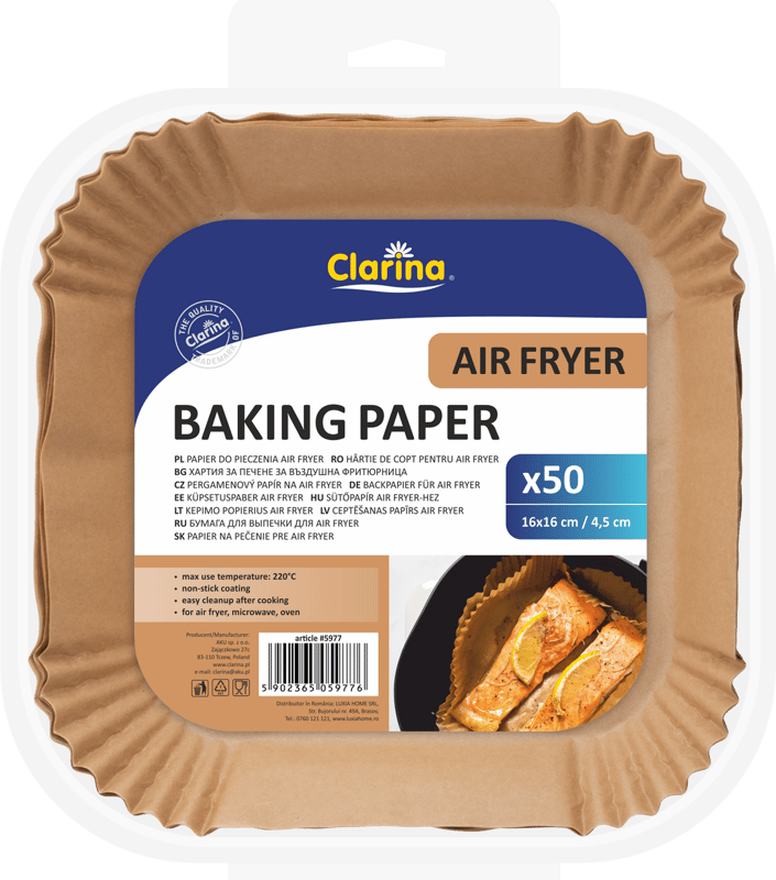 Clarina Air Fryer Square Baking Paper, 16x16x4.5cm, 50 pieces
