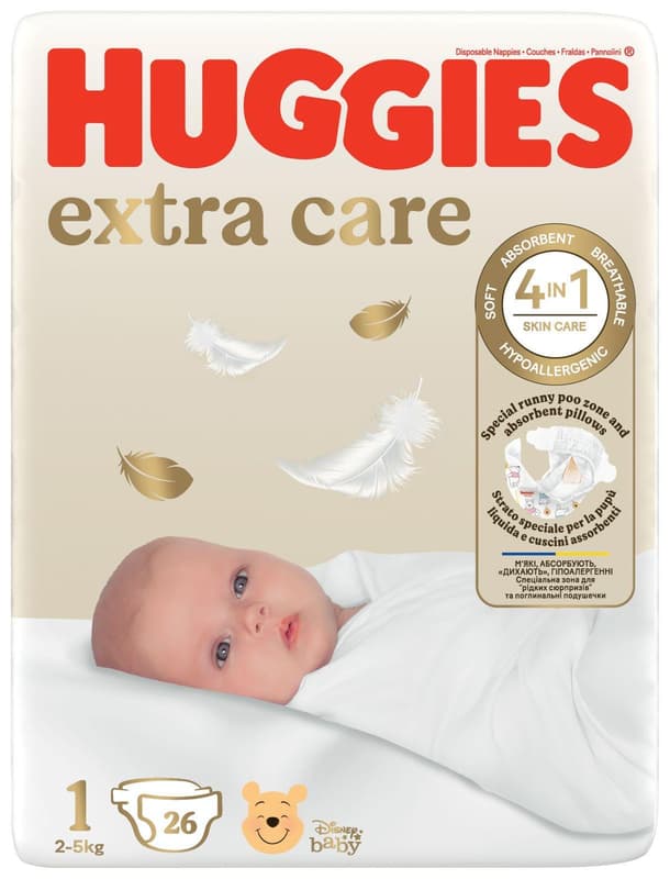 Huggies Extra Care Convi Scutece, nr. 1, 26 buc, 2-5 kg