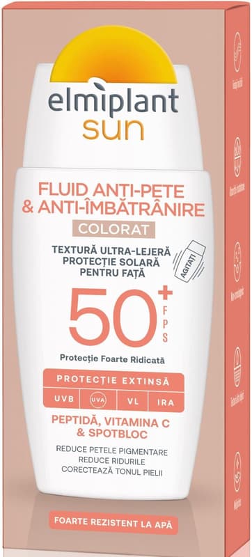 Elmiplant Sun SPF 50+ Fluid UV colorat anti-imbatranire si anti-pete cu protectie solara pentru fata cu textura ultra-lejera